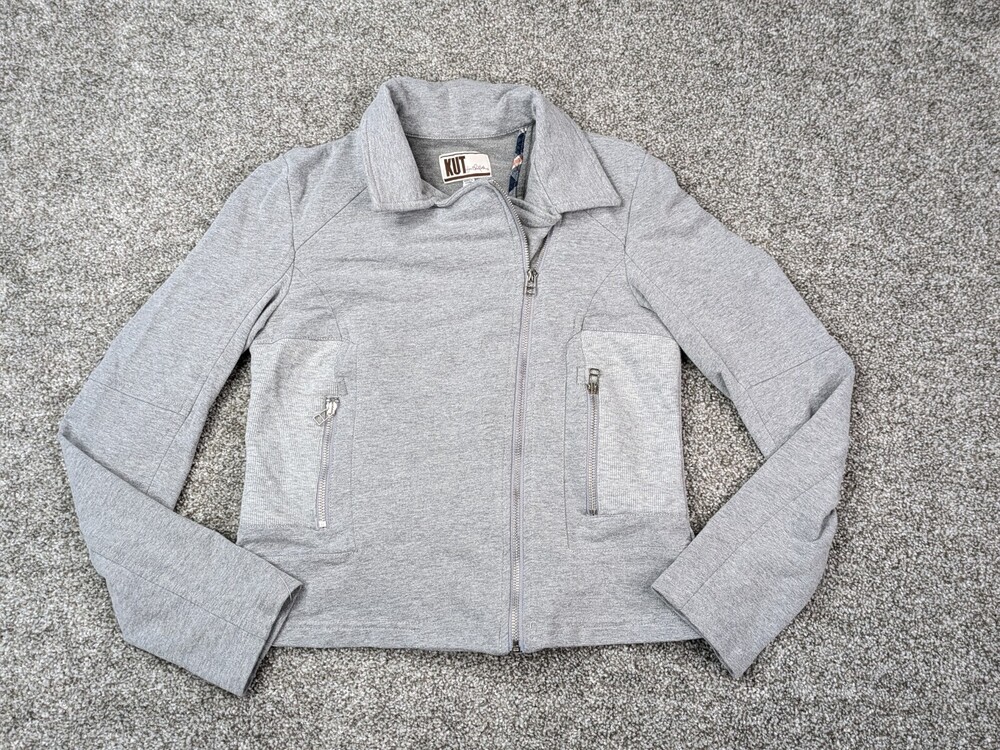 Kut from the Kloth Jacket Women M Gray Fitted Jersey Moto Asymmetrical Sweatshir